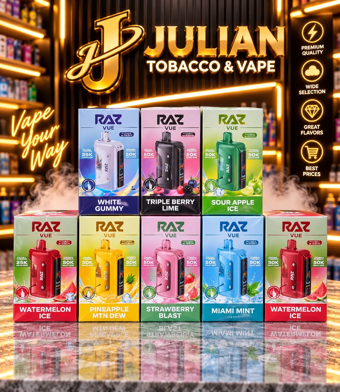RAZ VUE vape selection at Julian Tobacco & Vape in Arden, NC